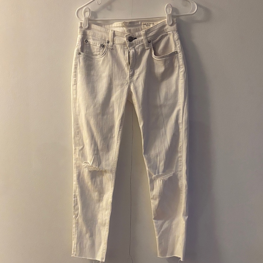 Rag & Bone White Distressed Cropped Jeans (Dre Low Rise)